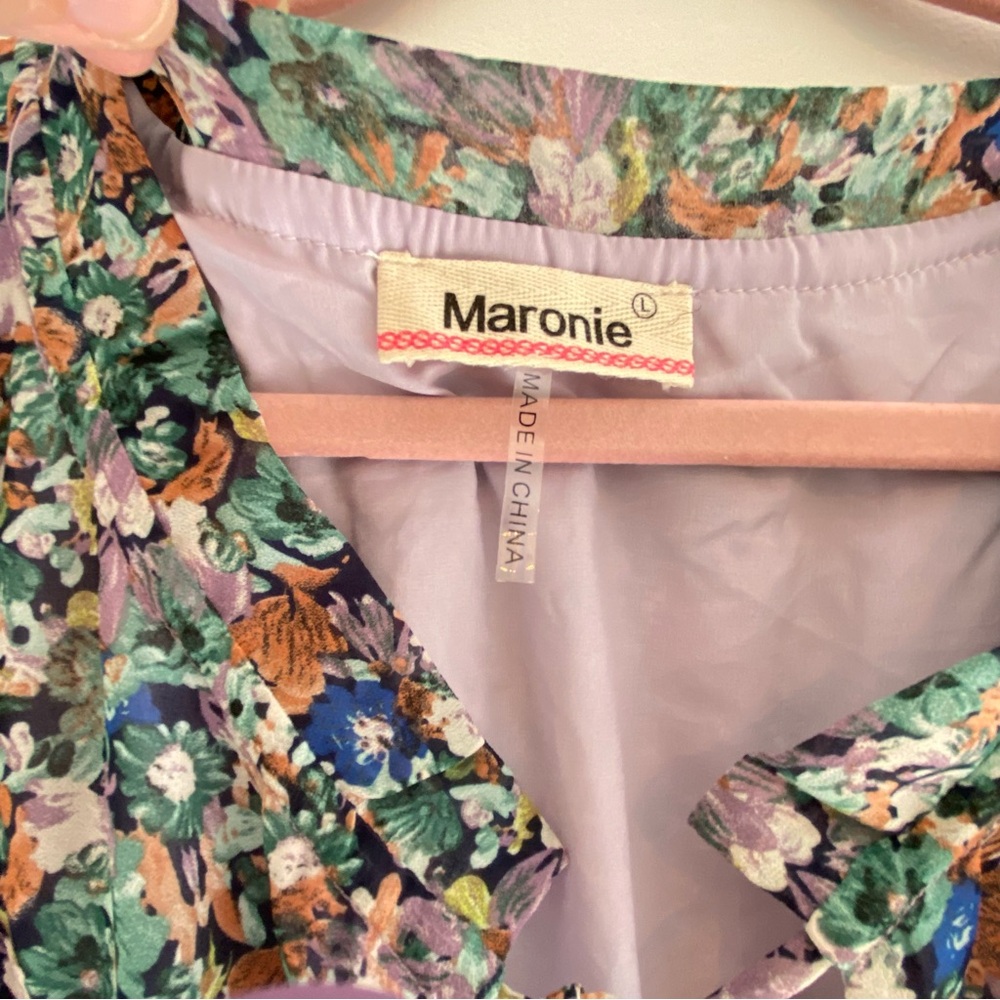 Anthro Flirty Floral Mini Dress L Long Sleeve Prairie Cowgirl Festival - Picture 2 of 8